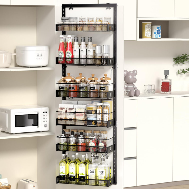Over Door Spice Rack 6 Tier Adjustable Over The Door Storage Pantry Door Organizer Shelves With Hook For Each Layer Back Door Metal Hanging Spice
